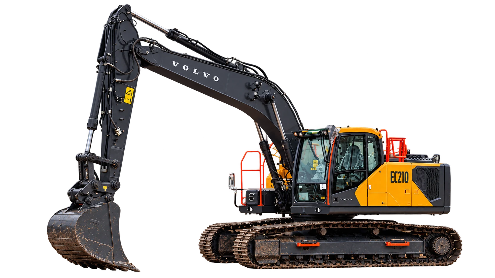 Volvo excavator with digging bucket on an earthworks site